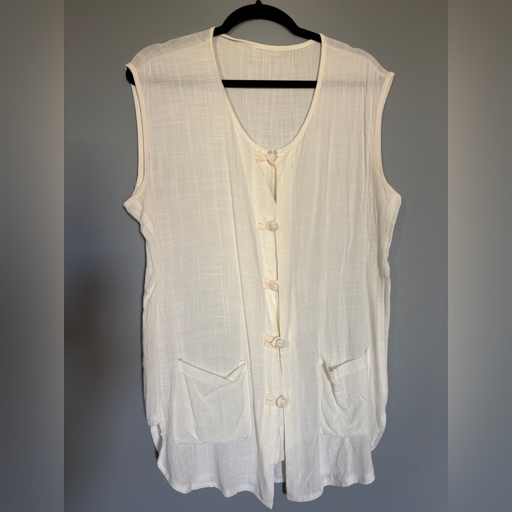 Sleeveless Cream Button-Down Vest Whimsy Cottagecore Nautical Boho